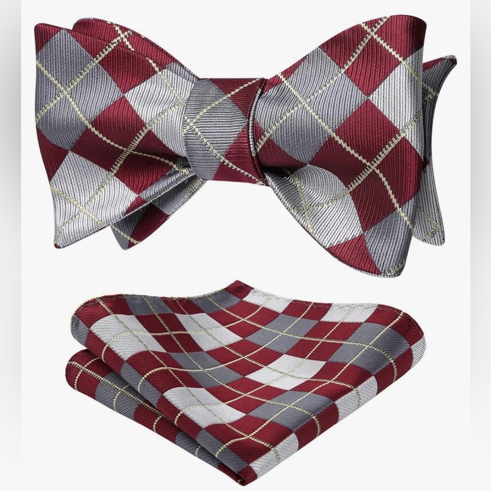 2 sets Checkered Plaid bow ties Pocket Squares NEW
